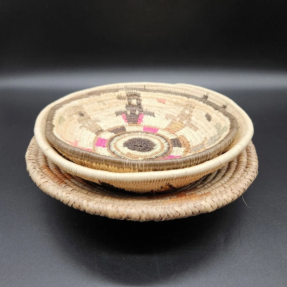 Southwestern Native American Style Woven Coil Baskets Bowls Boho Small Lot of 3
